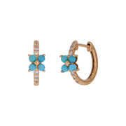EHC57662TQ18K. 18K Solid Gold Floral Diamond & Turquoise Hoop Earrings